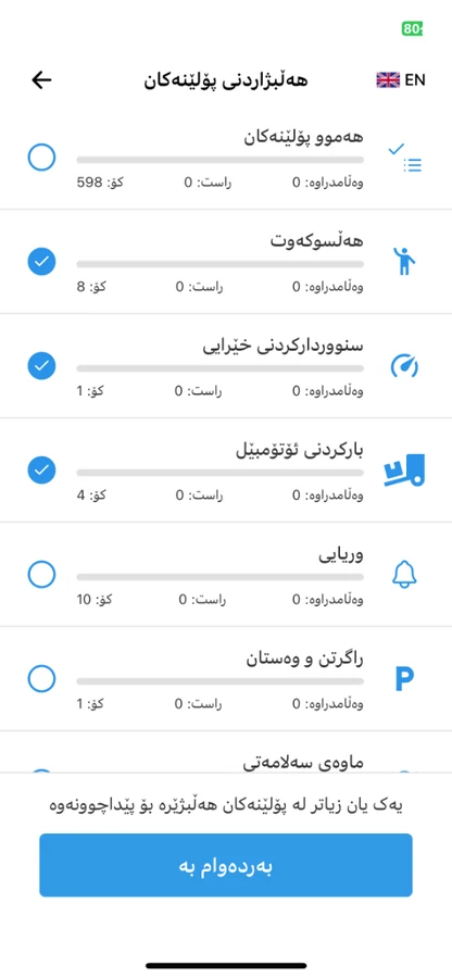 تیۆری شۆفێری — لیستی پۆلێنەکانی پرسیار بە کوردی